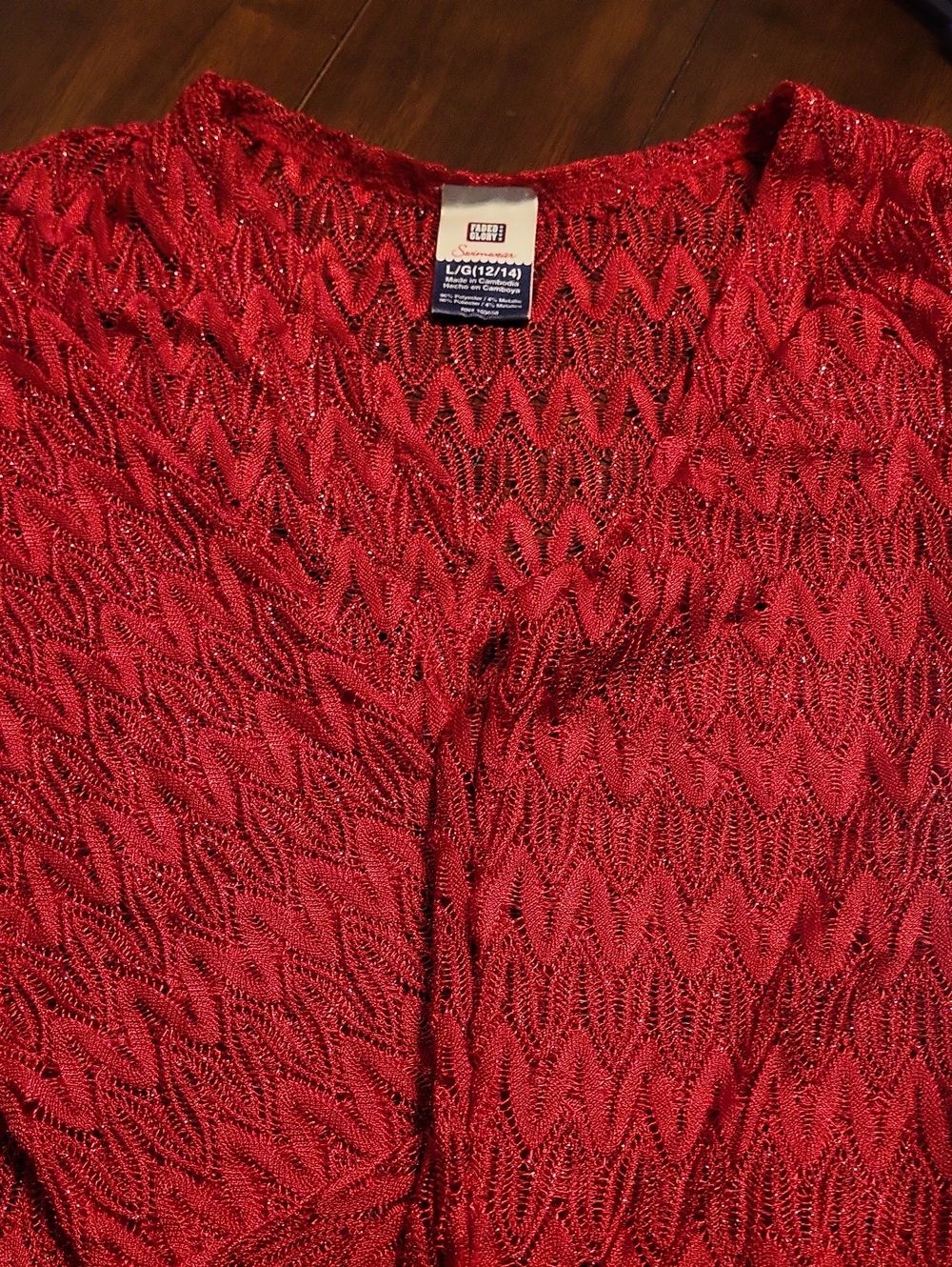 Croft & Barrow Metallic Red Open-Knit Cardigan Bathing Suit Cover up